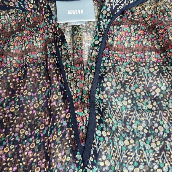 ANTHROPOLOGIE MAEVE Sheer Multi Color 3/4 Sleeves Boho Blouse Top Size S - Picture 10 of 16